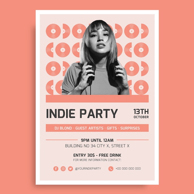 Indie music dj party flyer