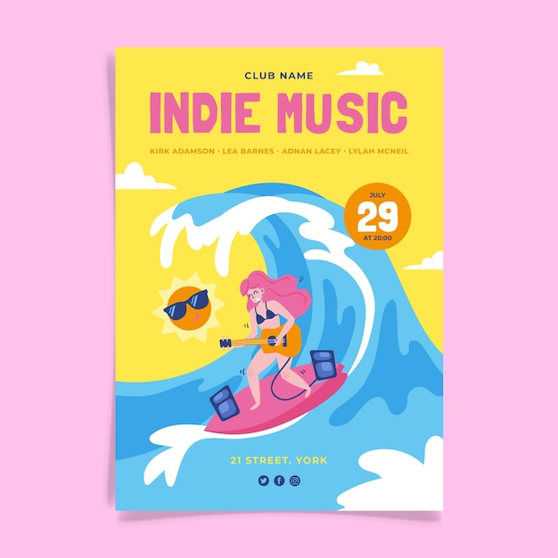 Free vector indie music event poster design