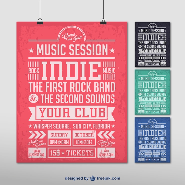 Free Vector indie music party poster set