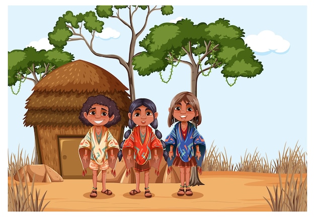 Free vector indigenous kids cartoon character