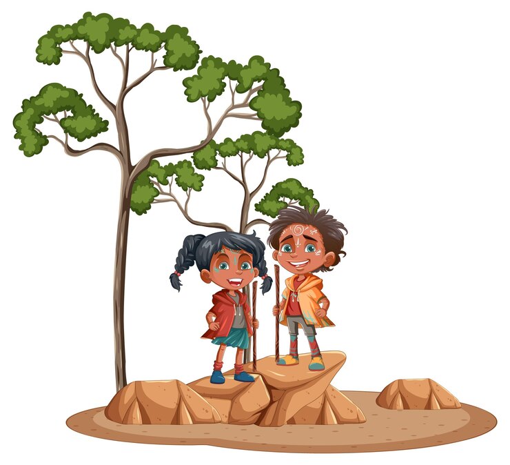 Free Vector indigenous kids cartoon character