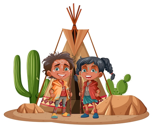 Free vector indigenous kids cartoon character