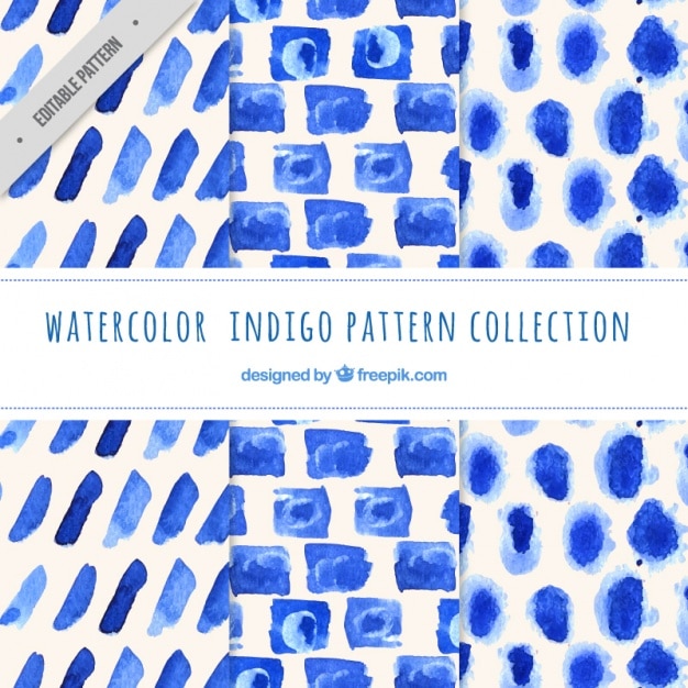 Free vector indigo patterns, painted with watercolor