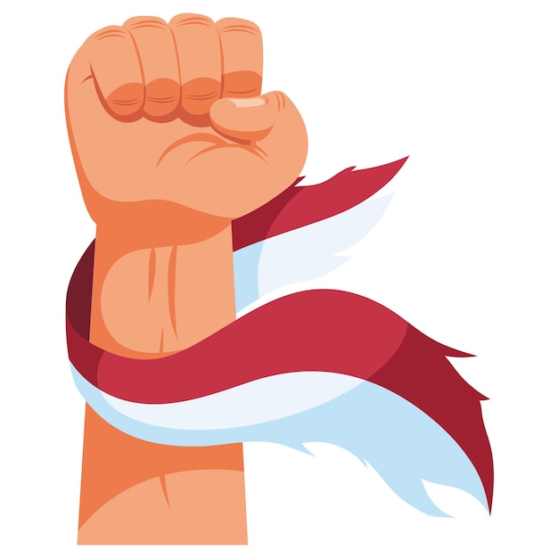 Бесплатное векторное изображение Индонезия день независимости дизайн с кулаком и флагом