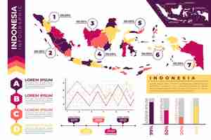 Vettore gratuito indonesia mappa infografica