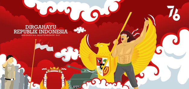 Vettore gratuito la 76a celebrazione del giorno dell'indipendenza dell'indonesia