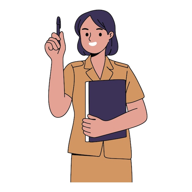 Free vector indonesian female civil servant holding pen and book