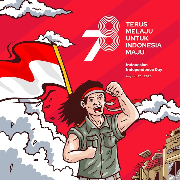 Free vector indonesian independence day background august 2023