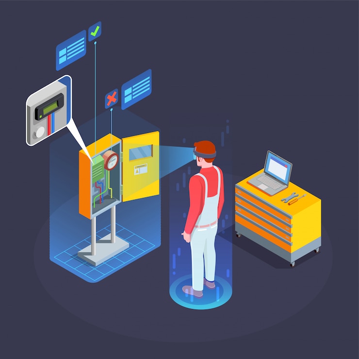Free Vector industrial augmented reality isometric composition