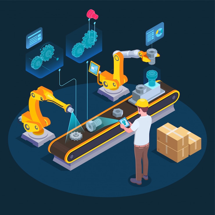 Free Vector industrial augmented reality isometric composition