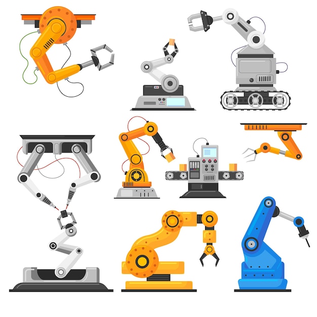 Vettore gratuito raccolta di armi automatiche industriali