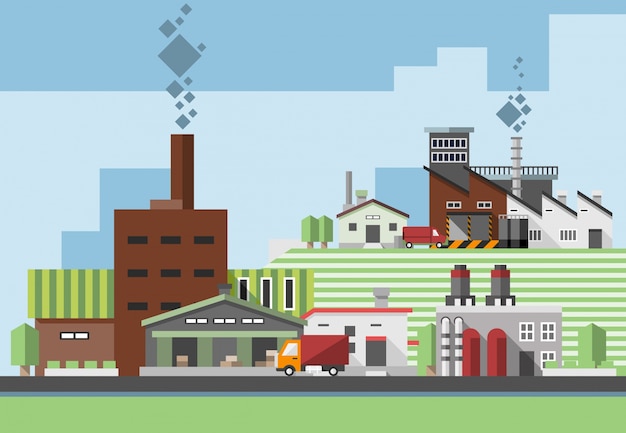 Free vector industrial buildings flat