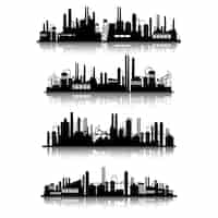 Free vector industrial buildings silhouettes set