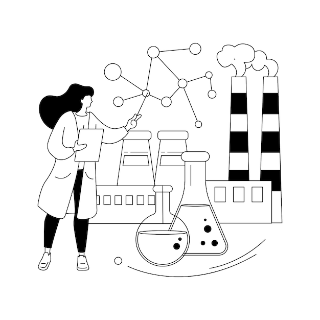 Промышленная химия абстрактная концептуальная векторная иллюстрация Химическая обработка промышленное производство материалов загрязнение окружающей среды инженер по трансформации сырья абстрактная метафора