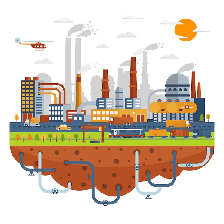 Free Vector industrial city concept with chemical plants