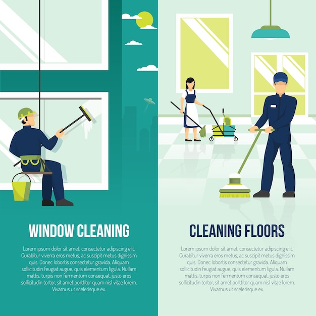 Free vector industrial cleaning 2 flat banners