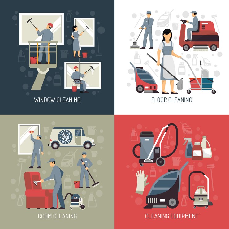 Free Vector industrial cleaning flat elements and characters
