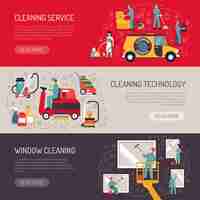 Free vector industrial cleaning flat horizontal banners set