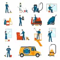 Free vector industrial cleaning service flat icons set