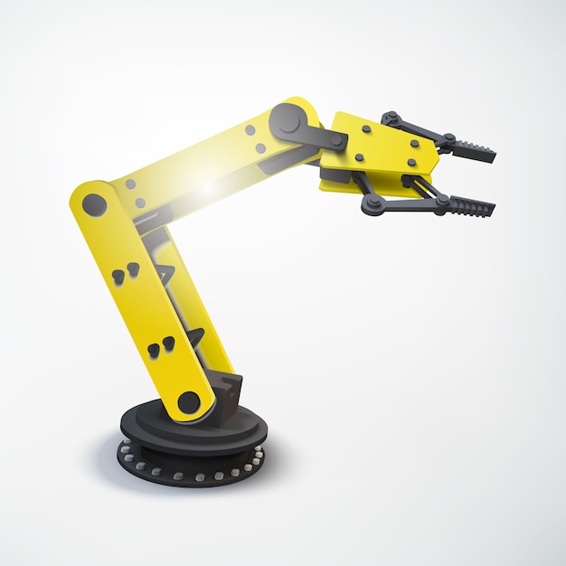 Free vector industrial engineering colorful concept with realistic robotic mechanical arm on light  isolated