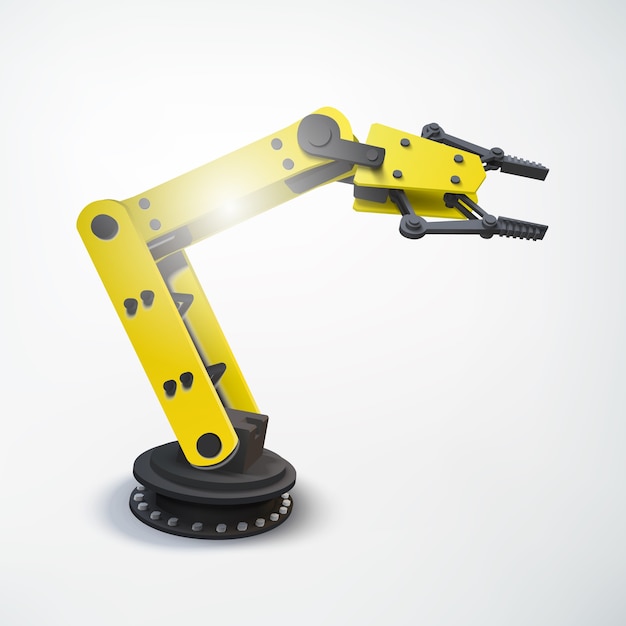 Industrial engineering colorful concept with realistic robotic mechanical arm on light  isolated