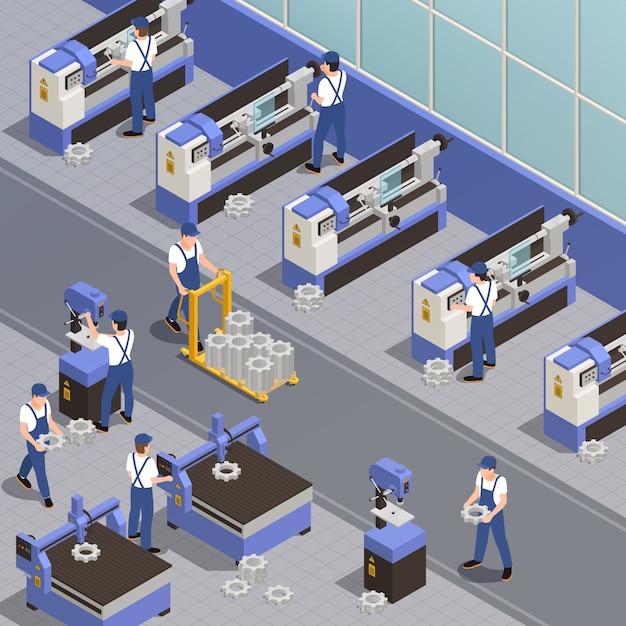 Free vector industrial machinery  with plant equipment symbols isometric