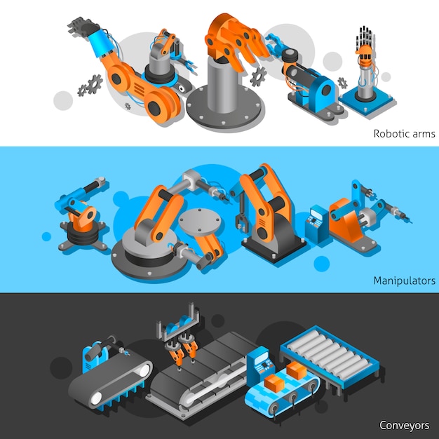 無料ベクター 工業用ロボットバナーセット