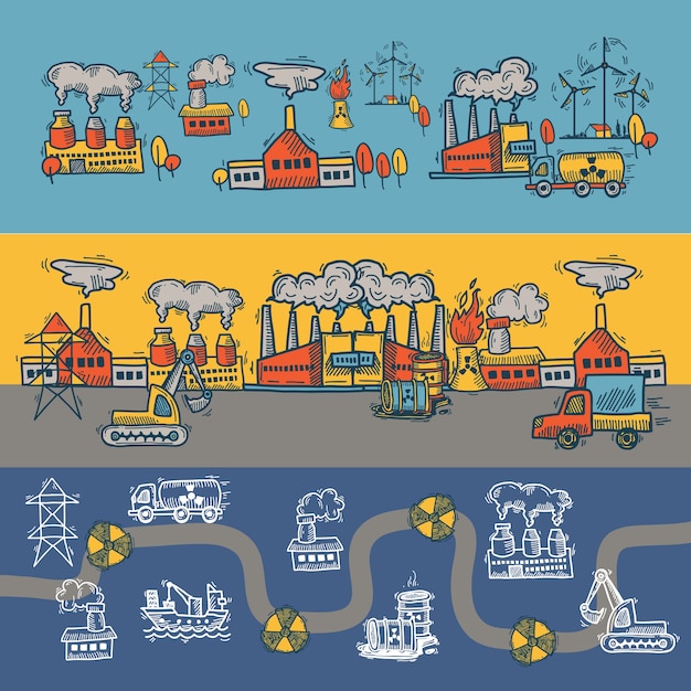 Free Vector industrial sketch banner design