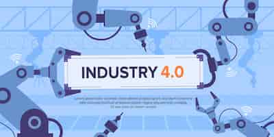 Vettore gratuito banner industria 4.0 con braccio robotico.