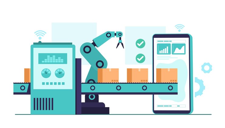 Free Vector industry 4.0 illustration with robotic arm. smart industrial revolution in factory process