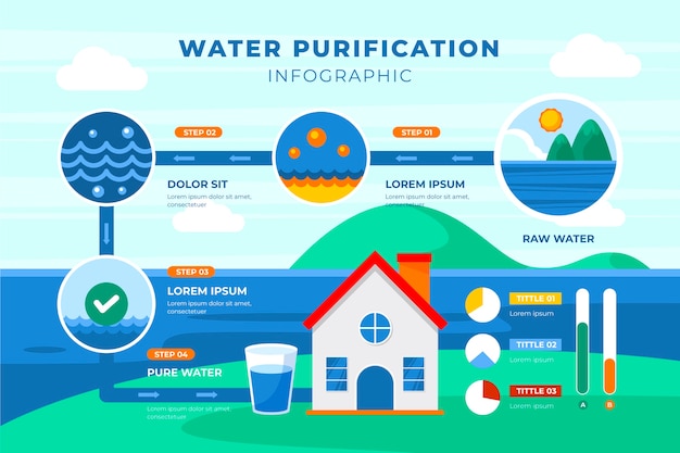 Vettore gratuito infografica per la purificazione dell'acqua piatta del settore