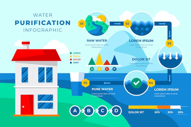 Бесплатное векторное изображение Инфографика по очистке воды в промышленности