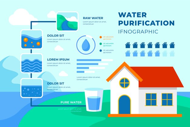 Industry flat water purification infographic