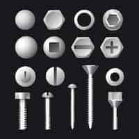 Free vector industry realistic nuts and bolts collection