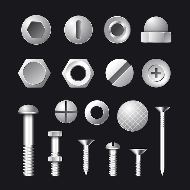 Free vector industry realistic nuts and bolts collection