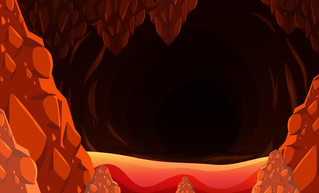 Infernal dark cave with lava scene