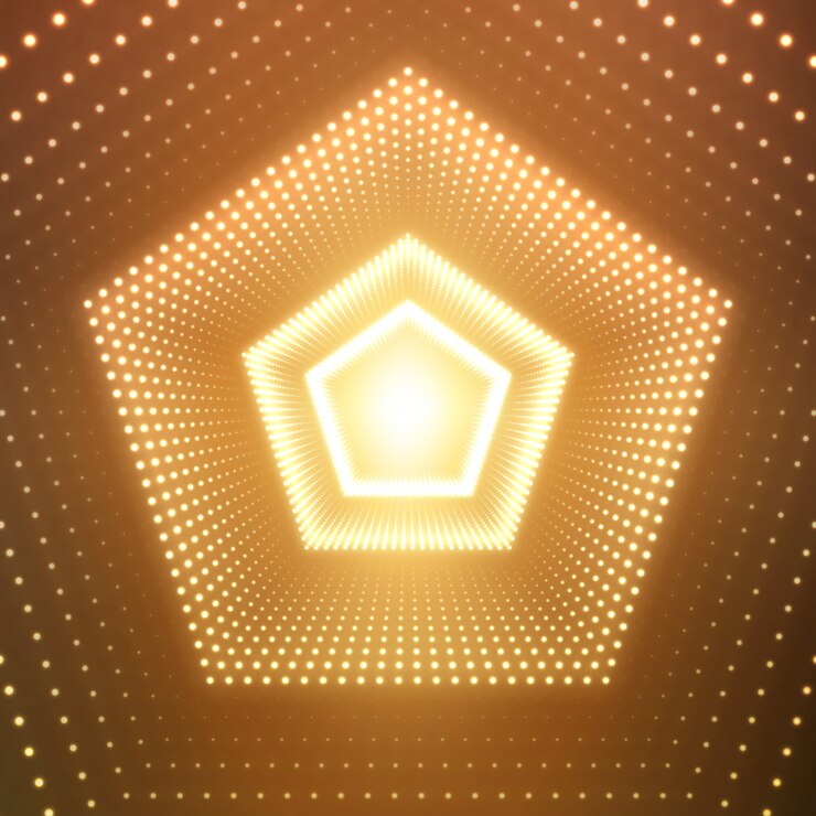 Free Vector infinite pentagonal tunnel of shining flares on orange background