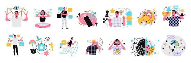 Free Vector infinite potential of human brain set of opportunities cognitive and thinking processes flat icons isolated vector illustration