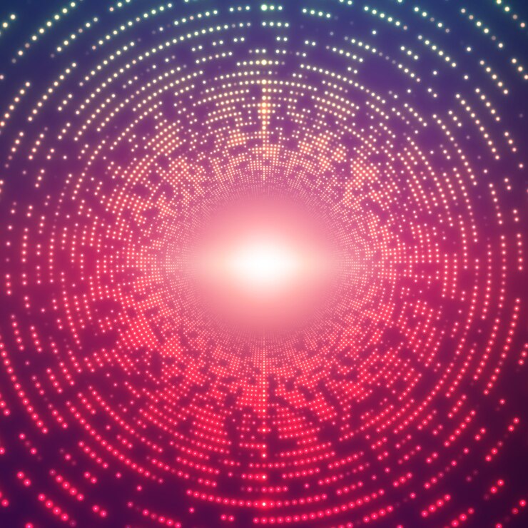 Free Vector infinite round tunnel of shining flares on violet background