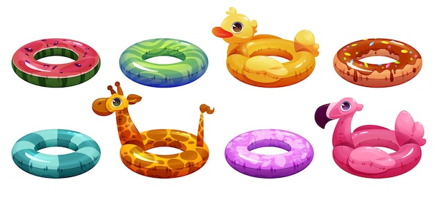 Inflatable rubber rings for swim in pool or sea