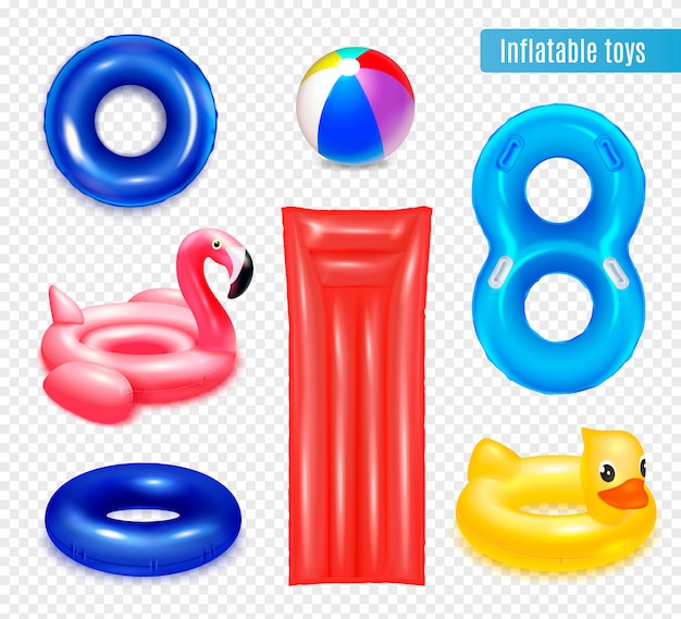 Inflatable rubber toys swimming rings composition with set of isolated inner rings and animal shaped objects