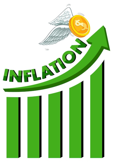 Vettore gratuito inflazione con freccia verde che sale e grafico a barre