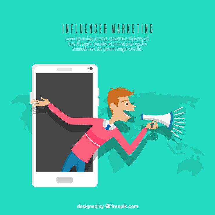Free Vector influence marketing concept with man in smartphone