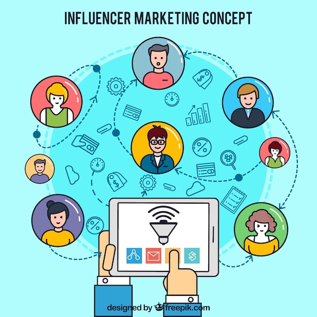 Influencer marketing design with tablet