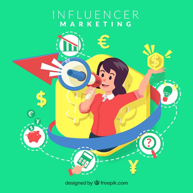 Influencer marketing vector with young girl