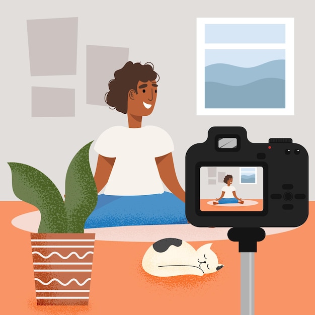 Free vector influencer recording new video illustration concept