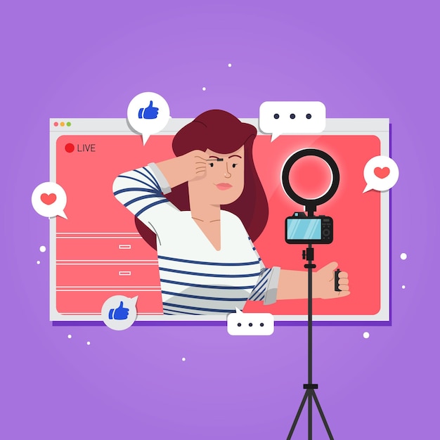 Free vector influencer recording new video