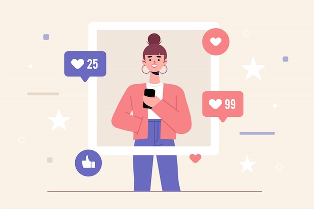 Free vector influencer woman on social media landing page