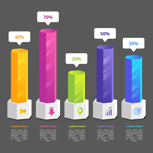 Free vector infographic 3d bars template