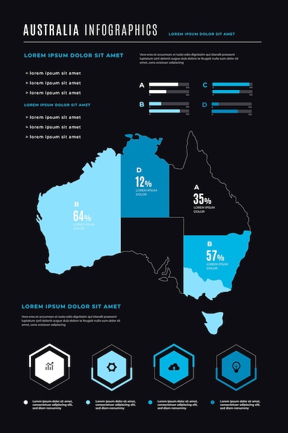 Infografica di australia mappa sfondo scuro